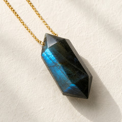 Natural Labradorite Crystal Point Necklace | 18K Gold Plated Copper | Magic