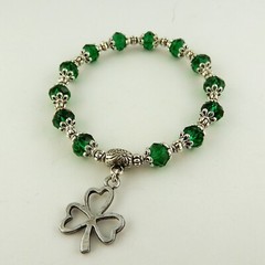 Irish Shamrock stretch bracelet with Green Crystal beads for St. Patrick’s Day