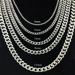 16-30″ Stainless Steel Silver Chain Cuban Curb Womens Mens Necklace 3/5/7/9mm