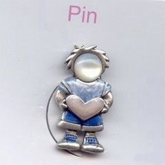 “SON” SILVER BLUE WHITE MOTHER OF PEARL FACE ENAMEL BOY PIN M20