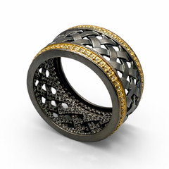 Freida Rothman Black Rhodium & Gold Plated Sterling Ring 9 NEW $225