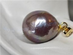 AAA Purple 13-14mm Natural South Sea Baroque Pearl Pendant 14K Yellow Gold