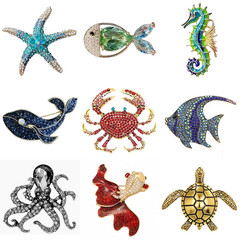 1Pc Retro Marine Organism Brooch for Men Women Vintage Animal Seafish Octopus T
