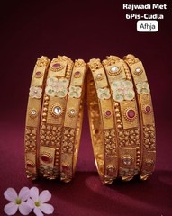 Premium Brass Rajwadi 6 Pcs Chudla Set – Traditional Designer Bangles (Sizes 2.4