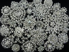 Lot32 Bulk Alloy Silver Rhinestone Crystal Flower Brooches Pins DIY Bouquet