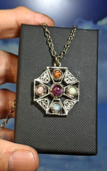 Vintage Miracle Celtic Cross Glass Agate Pendant, in Box. 30mm. Chain 62cm