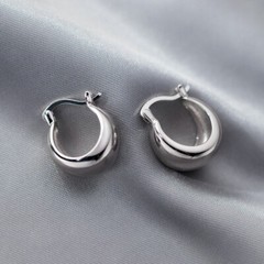 Women Real S925 Sterling Silver Earring Stud Huggie Pierced Polished