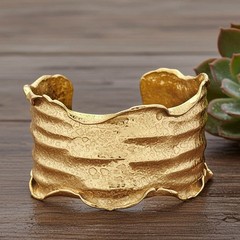24K Gold Overlay Cuff Copper Base Torn Edge Crinkled Design Statement