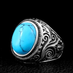 SMITH Men’s Stainless Steel Turquoise Ring For Men Size 7 8 9 10 11 12 13 14 15