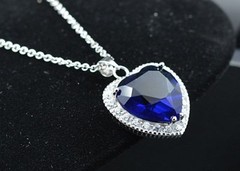 Solid Sterling Silver Titanic Rose Heart Of The Ocean CZ Necklace Pendant 18″