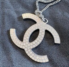 AUTH CHANEL 08P CC Oversized Logo Pendant Necklace W/ Rhinestones FREE US S/H