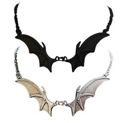 US 2 Pcs Black Silver Gothic Bat Wing Pendant Necklace Halloween Holiday Gift
