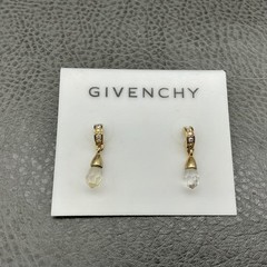 Givenchy Earrings Gold Tone White Crystal Dangle Drop Womens Teardrop Jewelry