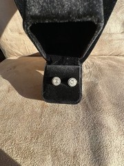 Sterling Silver Beaded Halo Stud Earrings with Round Cubic Zirconia
