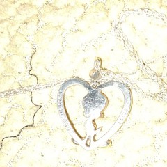 Silver Tone Heart Charm Pendant Necklace, Rope Chain, Gold Tone Cartoon Charm