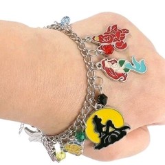 Little Mermaid Charm Bracelet And Necklace Set.Enamel Silvertone All Ages