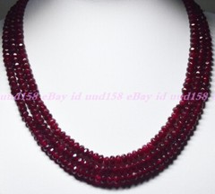 3 Rows 4x6mm Faceted Dark Red Garnet Rondelle Beads Gems Necklace 17-19″