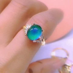 Luxury Thermochromic Zircon Open Ring Color Change Women Jewelry Gift
