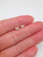 Marquise Cz Three Stone Stud Earrings 925 Sterling Silver Dainty Post 4.5mm Gold