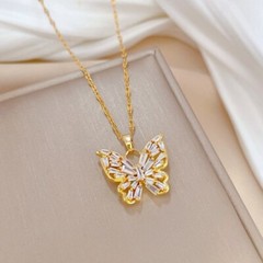 Women’s Fashion Jewelry Cubic Zircon Gold Butterfly Pendant Necklace 484