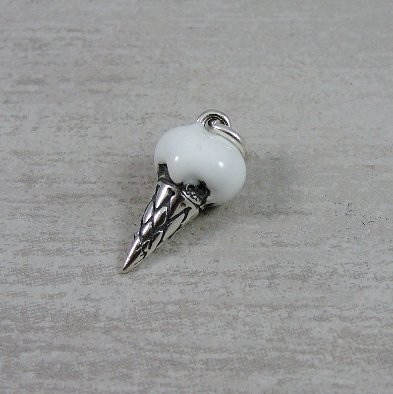 925 Sterling Silver Vanilla Ice Cream Cone Charm – Sweets Dessert Jewelry NEW
