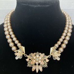 The Limited Necklace Statement Bib Colorful Crystal Flower Pearl Gold Tone 18”