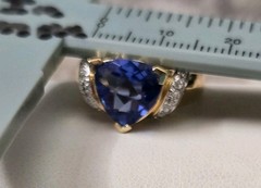 Ross Simons 18k Yellow Gold/Sterling Silver Trillion Blue Cz Ring