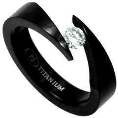 Black Plated TITANIUM Bypass Tension RING with 4.5mm Round CZ, size 8