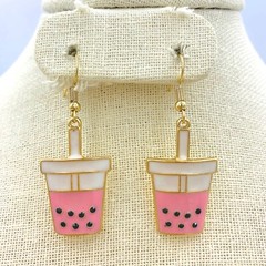 Boba Milk Tea Earrings in Chocolate or Strawberry (0.8x2in)
