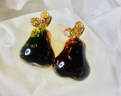 Glitter Fruit Earrings Set, Resin Apple Pear Cherry Studs, Cute Handmade Jewelry