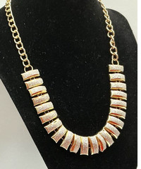 Gold Tone Textured Bib Necklace 18–21″ Bold Statement Collar