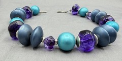 YSL Yves Saint Laurent 1980s Runway Beaded Necklace Purple Lucite Turquoise Bead