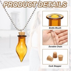 30mm Vial Necklace with Cork Stoppers Black Velvet Bag, Drop Shaped, Champagne