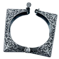 Oxidized Silver Plated Open Cuff Bracelet for Women Ethnic Statement Jewelry