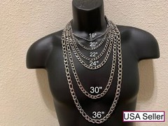STAINLESS STEEL SILVER FIGARO CHAIN WOMENS MENS 16″-30″ 3 /4/5/7/9/10/12 MM
