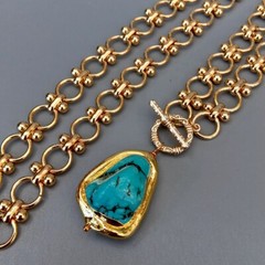 Gold Plated Chain Chokers Necklace Blue Turquoise Pendant Designer Gems Jewelry