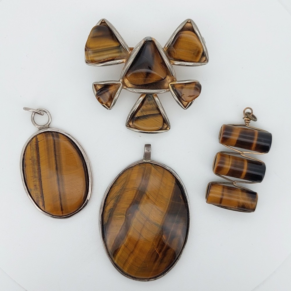 Tigers Eye Jewellery Job Lot Crystal Stone Mix Bundle Pendant Silver x4
