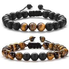 2Pcs Adjustable 8mm Tiger Eye Matte Agate Natural Stone Beaded Bracelet Men Gift