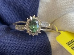 Sterling Silver Diamond Ring 3.24g Fine Jewelry Size 7 Band Green Stone *READ*