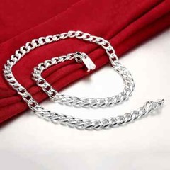 925 sterling Silver Bracelets necklace Jewelry set 10MM Square Chain 20-24 inch