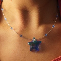 Baccarat Starlet Sterling Silver and Blue Crystal Necklace in Original Box