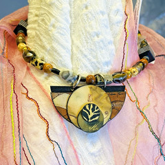 Signed Artisan Handmade Multi Strand Beaded Necklace Abstract Pendant Boho