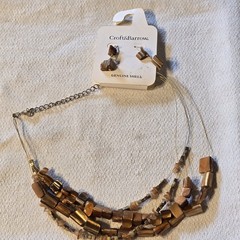 Croft & Barrow Genuine Shell Necklace & Earrings Set Multi-Strand Brown 18″ Gold