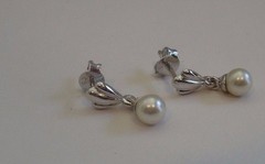 925 STERLING SILVER LADIES STUD DANGLING EARRINGS W/ 5MM WHITE PEARL/STUNNING!!!