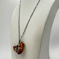 Artisan Studio Pottery Glazed Ceramic Bird Pendant Necklace Sterling Silver 925