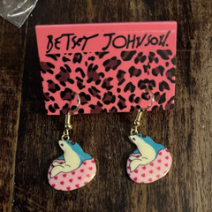 Betsey Johnson Multicolor Enamel Animal Dangle Drop Hook Earrings Signed