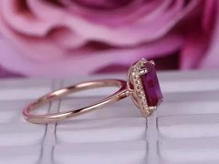 2.40 Ct Emerald Cut Natural Ruby Diamond Wedding Ring 14K Rose Gold Size 8