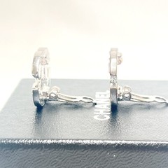 Chanel Crystal CC COCO Logo Earrings signed-01P Silvertone Vintage JAPAN