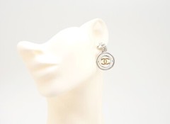 CHANEL CC Logos Clover Dangle Earrings Silver & Gold Tone 96P Auth w/Box b1077