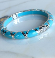 ANGELIQUE DE PARIS STERLING SILVER THIN BAMBOO RESIN BRACELET TURQUOISE NEW TAGS